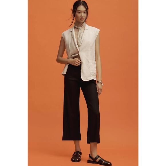 Anthropologie Maeve The Colette Linen Blend Crop Wide-Leg Pants Black Women's 29 - Picture 1 of 11